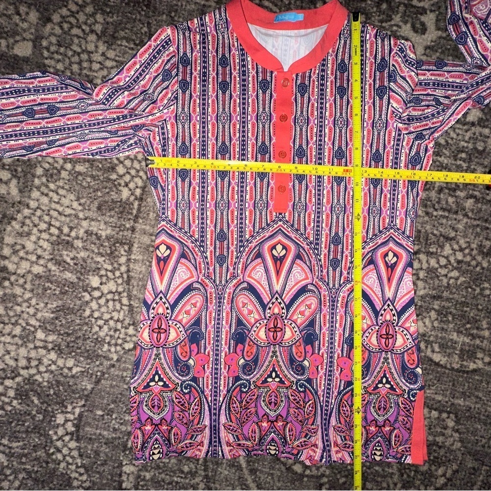 J. McLaughlin Women’s Size S Pink Boca Mayan Paisley Catalina Tunic Top Shirt - Picture 7 of 8